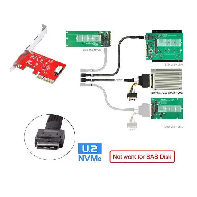 Alt view image 5 of 7 - PCI-E 3.0 Express 4.0 x4 to Oculink Internal SFF-8612 SFF-8611 Host Adapter for PCIe SSD with Bracket