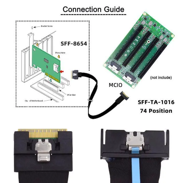 Alt view image 2 of 7 - Mini Cool Edge IO MCIO PCI-E Slimline 8i 74Pin PCI-E 5.0 Male to 74Pin SFF-8654 SAS 4.0 Male Extender Cable 50cm