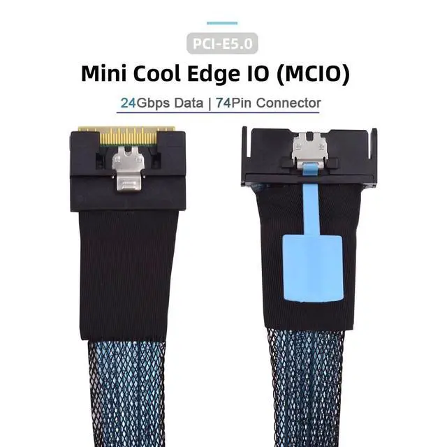 Alt view image 3 of 7 - Mini Cool Edge IO MCIO PCI-E Slimline 8i 74Pin PCI-E 5.0 Male to 74Pin SFF-8654 SAS 4.0 Male Extender Cable 50cm