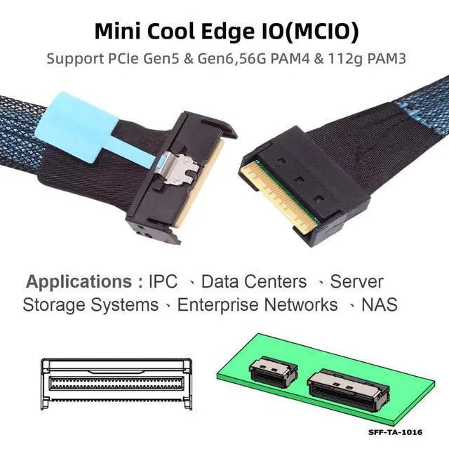 Alt view image 4 of 7 - Mini Cool Edge IO MCIO PCI-E Slimline 8i 74Pin PCI-E 5.0 Male to 74Pin SFF-8654 SAS 4.0 Male Extender Cable 50cm