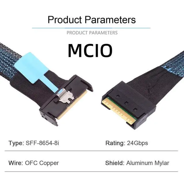 Alt view image 5 of 7 - Mini Cool Edge IO MCIO PCI-E Slimline 8i 74Pin PCI-E 5.0 Male to 74Pin SFF-8654 SAS 4.0 Male Extender Cable 50cm