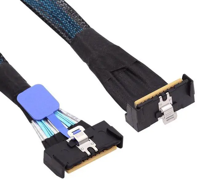 Main image of Mini Cool Edge IO MCIO Angled PCI-E 5.0 PCI-E Slimline SAS 8i 74Pin Male to 74Pin MCIO Male Extender Cable 35cm