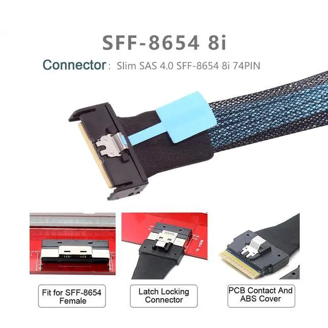 Alt view image 6 of 7 - Mini Cool Edge IO MCIO PCI-E Slimline 8i 74Pin PCI-E 5.0 Male to 74Pin SFF-8654 SAS 4.0 Male Extender Cable 50cm