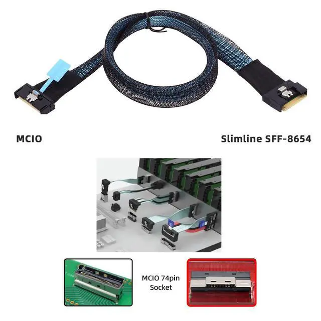 Alt view image 7 of 7 - Mini Cool Edge IO MCIO PCI-E Slimline 8i 74Pin PCI-E 5.0 Male to 74Pin SFF-8654 SAS 4.0 Male Extender Cable 50cm