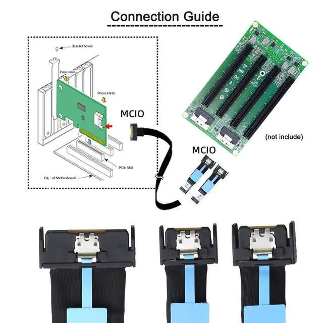 Alt view image 2 of 7 - MCIO PCI-E 5.0 Mini Cool Edge IOSTR PCI-E 8i 74Pin Male to Dual MCIO 38Pin Male Extender Cable 50cm