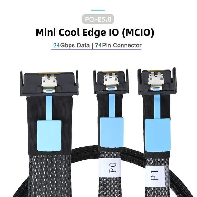 Alt view image 3 of 7 - MCIO PCI-E 5.0 Mini Cool Edge IOSTR PCI-E 8i 74Pin Male to Dual MCIO 38Pin Male Extender Cable 50cm
