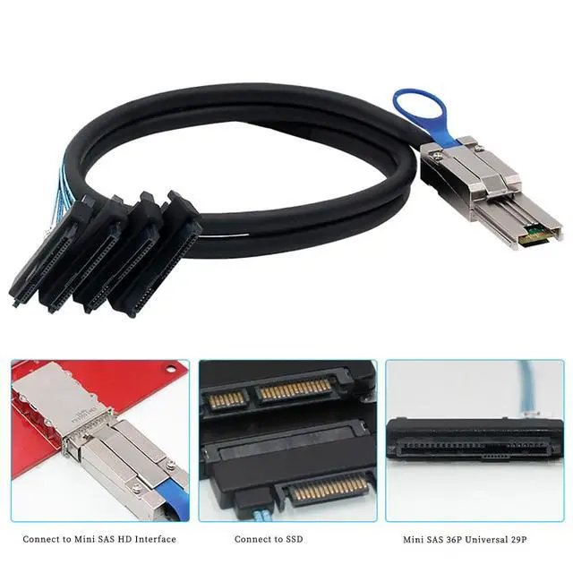 Alt view image 2 of 5 - Mini SAS HD SFF-8088 26P to 4* SAS 8482 Server Cable 6Gbps High Speed 26P to 4 Ports Data Transfer Cord, 28AWG Copper Wire (0.5M)
