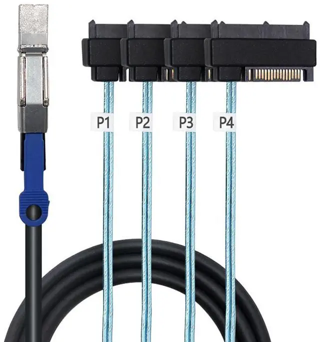 Main image of Compatible with Mini SAS HD SFF-8644 to SFF-8482 29P 2-in-1 SATA Hard Drive Data Cable, 28AWG Copper, 12G High-Speed Harness (2M/78.74in)
