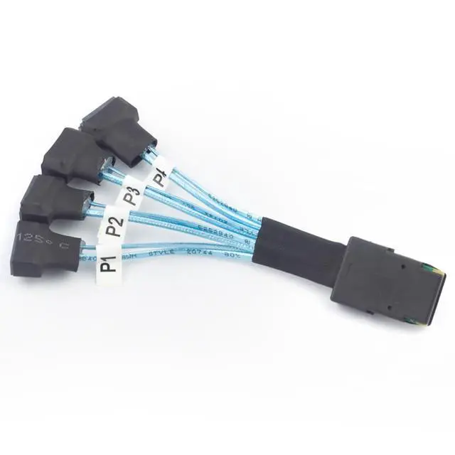 Alt view image 5 of 5 - Mini SAS SFF-8087 to 4× SATA 7Pin Male Cable, 12Gbps Internal High-Speed Server Harness, 30AWG (11.81, Inches)