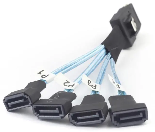 Main image of Mini SAS SFF-8087 to 4× SATA 7Pin Male Cable, 12Gbps Internal High-Speed Server Harness, 30AWG (11.81, Inches)