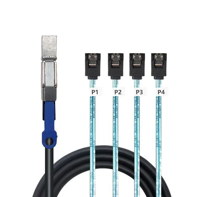 Alt view image 2 of 5 - Mini SAS HD SFF-8644 with IC to 4 x SATA 7-Pin Cable 6Gbps High-Speed Server Hard Drive Interconnect, 28AWG Copper Wire (0.5m)