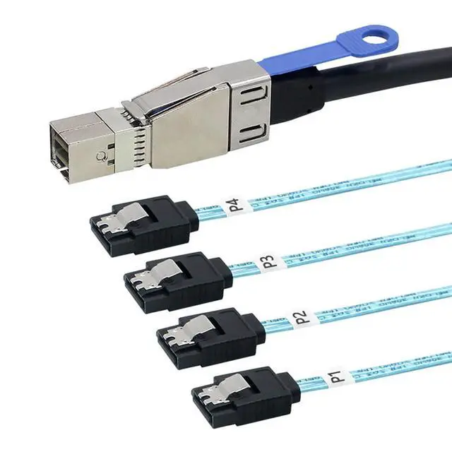 Alt view image 3 of 5 - Mini SAS HD SFF-8644 with IC to 4 x SATA 7-Pin Cable 6Gbps High-Speed Server Hard Drive Interconnect, 28AWG Copper Wire (0.5m)