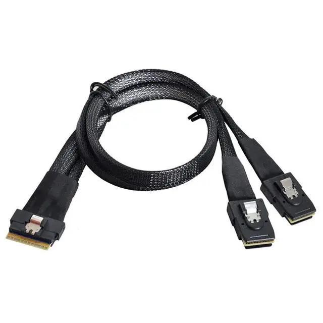 Alt view image 5 of 5 - Slim SAS SFF 8654 8i to Dual Mini SAS 4X 8087 Internal Server Cable 12Gbps High Speed 32AWG Data Transfer Cord, 10 Ohm Impedance (1M)