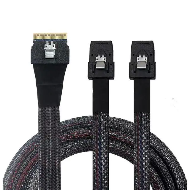 Alt view image 4 of 5 - Slim SAS SFF 8654 8i to Dual Mini SAS 4X 8087 Internal Server Cable 12Gbps High Speed 32AWG Data Transfer Cord, 10 Ohm Impedance (1M)