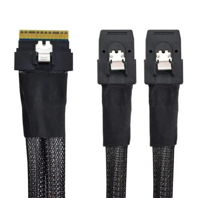Alt view image 2 of 5 - Slim SAS SFF 8654 8i to Dual Mini SAS 4X 8087 Internal Server Cable 12Gbps High Speed 32AWG Data Transfer Cord, 10 Ohm Impedance (1M)
