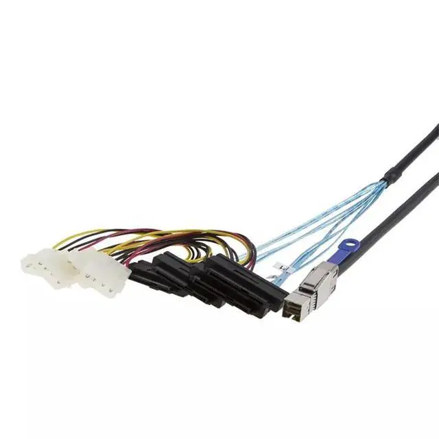 Alt view image 2 of 5 - Mini SAS HD SFF 8644 to 4* SAS 8482 29P Server Cable with Power 6Gbps High Speed 28AWG Copper Wire Data Transfer Cord (0.5M)