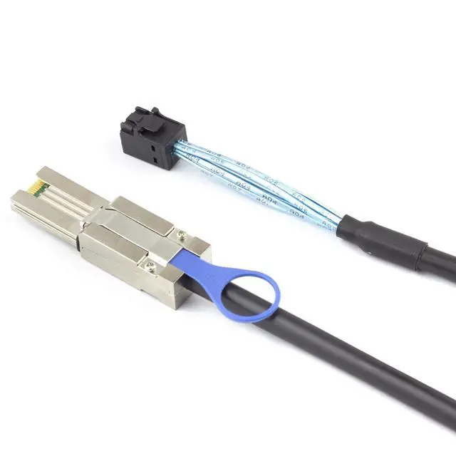 Alt view image 3 of 4 - Mini SAS HD SFF-8088 to SFF-8643 Internal External Server Cable 6Gbps High Speed 28AWG Data Cable, Black Flat Connector (2m)