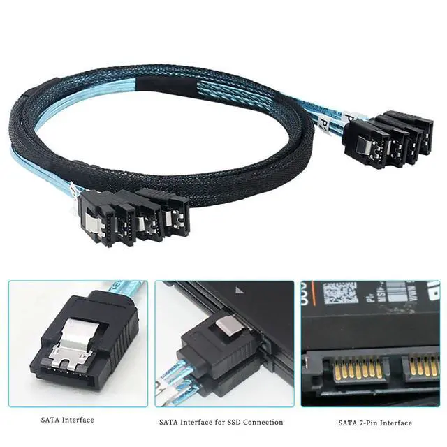 Alt view image 2 of 6 - 4X SATA to 4X SATA 4.0 Cable, 7Pin Female 180° with Braided Shield, High-Speed 12Gbps Hard Drive Data Cable Compatible with PC Case, Server, Workstation, RAID Storage (1m/39.37in)