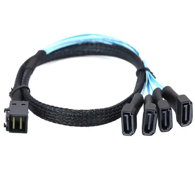 Alt view image 2 of 6 - Mini SAS HD SFF 8643 to 4X SATA 7Pin Male Cable 12Gbps High Speed Server Wire, 30AWG Copper, Black (1m)