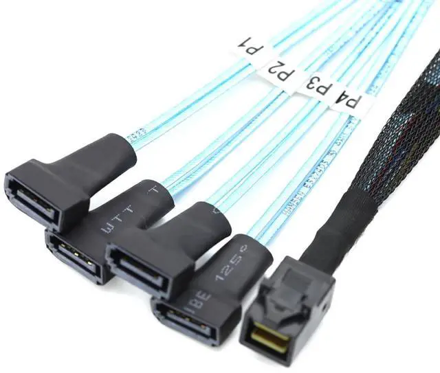 Main image of Mini SAS HD SFF 8643 to 4X SATA 7Pin Male Cable 12Gbps High Speed Server Wire, 30AWG Copper, Black (1m)