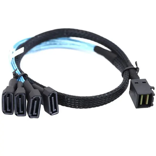 Alt view image 5 of 6 - Mini SAS HD SFF 8643 to 4X SATA 7Pin Male Cable 12Gbps High Speed Server Wire, 30AWG Copper, Black (1m)