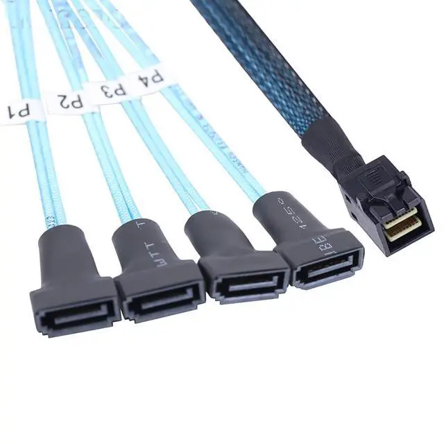 Alt view image 3 of 6 - Mini SAS HD SFF 8643 to 4X SATA 7Pin Male Cable 12Gbps High Speed Server Wire, 30AWG Copper, Black (1m)