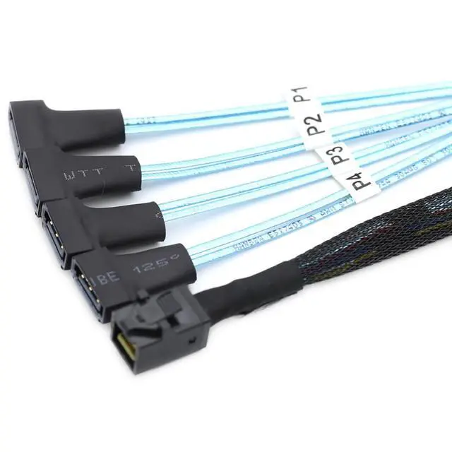 Alt view image 6 of 6 - Mini SAS HD SFF 8643 to 4X SATA 7Pin Male Cable 12Gbps High Speed Server Wire, 30AWG Copper, Black (1m)