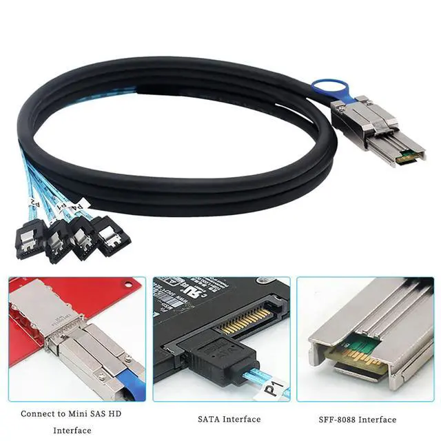Alt view image 4 of 5 - Mini SAS HD SFF-8088 26P to 4X SATA 7P Female Cable 6Gbps High Speed Server Hard Drive Connection Cable, 28AWG, 10 Ohm (0.5M)