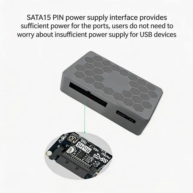 Alt view image 4 of 7 - PH7831G 19 Pin to 19Pin / Type-E Motherboard Internal Header Hub Expansion Adapter 5 Gbps Front Panel USB A and USB C Extension with SATA Power Compact Design (PH7832G)