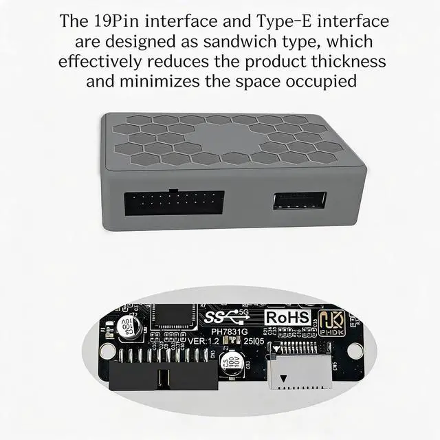 Alt view image 6 of 7 - PH7831G 19 Pin to 19Pin / Type-E Motherboard Internal Header Hub Expansion Adapter 5 Gbps Front Panel USB A and USB C Extension with SATA Power Compact Design (PH7832G)