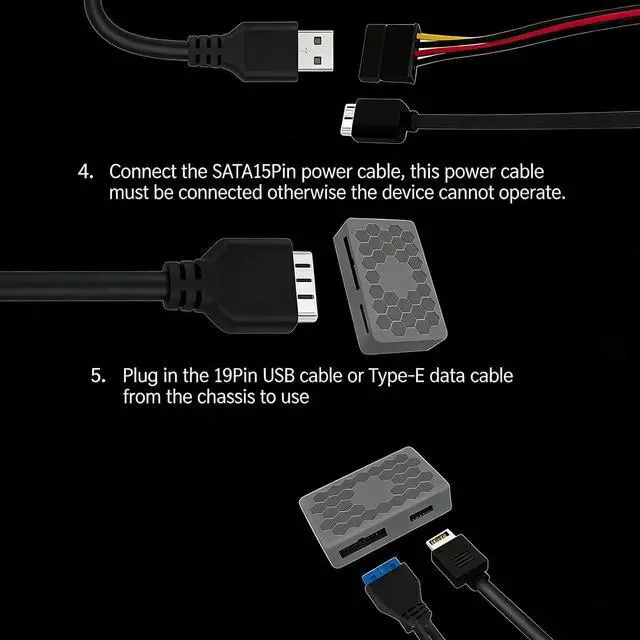 Alt view image 7 of 7 - PH7831G 19 Pin to 19Pin / Type-E Motherboard Internal Header Hub Expansion Adapter 5 Gbps Front Panel USB A and USB C Extension with SATA Power Compact Design (PH7831G)