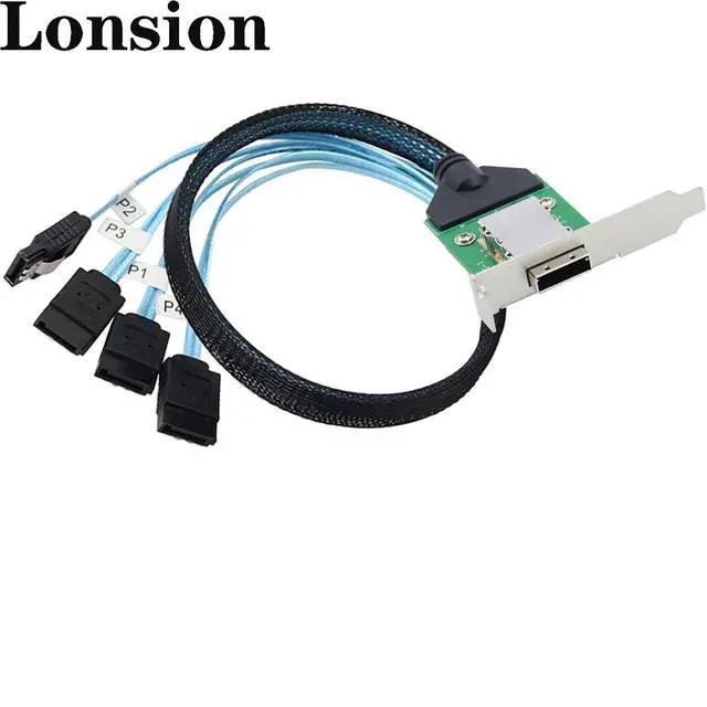 Alt view image 5 of 6 - Mini SAS HD SFF-8088 26Pin Female to 4X SATA 7Pin 180° Cable, 0.5m/19.6in 12Gbps High-Speed Server Data Cable