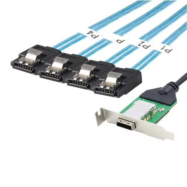 Alt view image 2 of 6 - Mini SAS HD SFF-8088 26Pin Female to 4X SATA 7Pin 180° Cable, 0.5m/19.6in 12Gbps High-Speed Server Data Cable