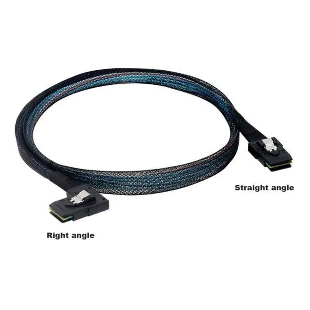 Alt view image 2 of 5 - Mini SAS SFF-8087 Straight to SFF-8087 Right Angle Internal Server Cable 12Gbps High Speed 30AWG Data Cable, Black Flat Connector (0.5m)