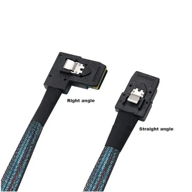 Alt view image 5 of 5 - Mini SAS SFF-8087 Straight to SFF-8087 Right Angle Internal Server Cable 12Gbps High Speed 30AWG Data Cable, Black Flat Connector (0.5m)