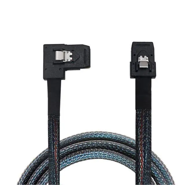 Alt view image 4 of 5 - Mini SAS SFF-8087 Straight to SFF-8087 Right Angle Internal Server Cable 12Gbps High Speed 30AWG Data Cable, Black Flat Connector (0.5m)