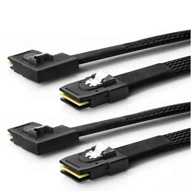 Alt view image 3 of 5 - Mini SAS SFF-8087 Straight to SFF-8087 Right Angle Internal Server Cable 12Gbps High Speed 30AWG Data Cable, Black Flat Connector (0.5m)