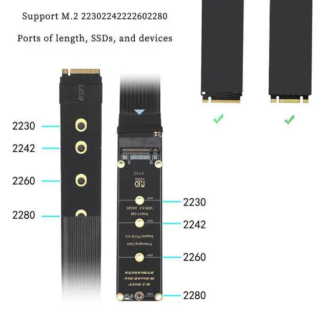 Alt view image 6 of 7 - PH417 M.2 M-Key NVME Extension Cable PCle4.0 x4 High Speed 64G/BPS Support NVME and SATA Protocol for M.2 SSD 2230 2242 2260 2280 (PH417B 30CM)