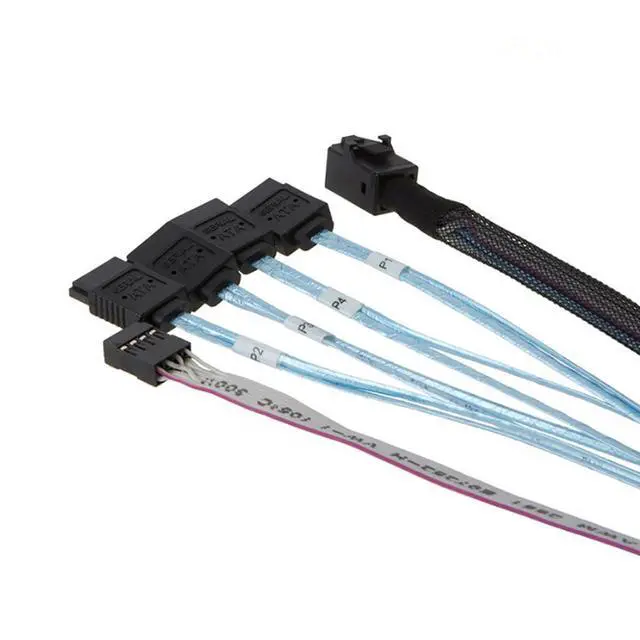 Alt view image 5 of 5 - Compatible with Mini SAS HD SFF-8643 to 4X SATA 7Pin Sideband Female Cable, 30AWG Copper, 12G High-Speed Internal Server Harness (1m/39.37in)