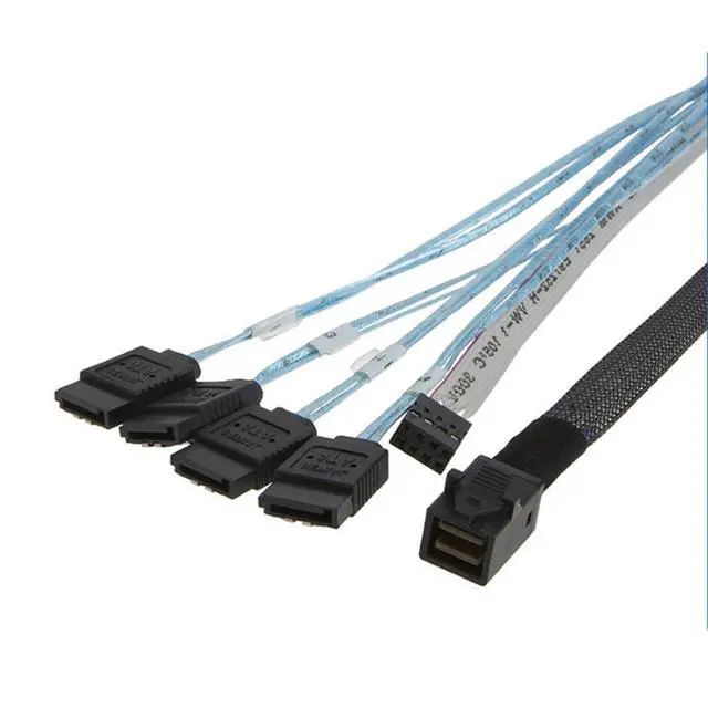 Alt view image 2 of 5 - Compatible with Mini SAS HD SFF-8643 to 4X SATA 7Pin Sideband Female Cable, 30AWG Copper, 12G High-Speed Internal Server Harness (1m/39.37in)