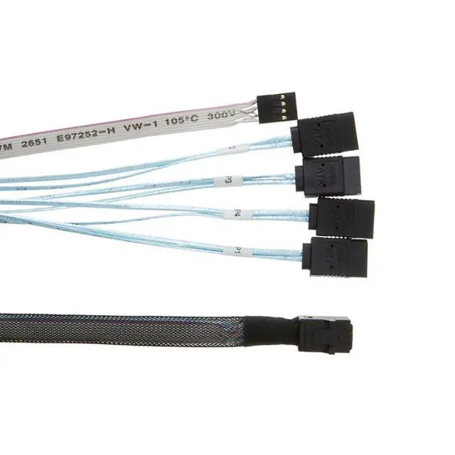 Alt view image 3 of 5 - Compatible with Mini SAS HD SFF-8643 to 4X SATA 7Pin Sideband Female Cable, 30AWG Copper, 12G High-Speed Internal Server Harness (1m/39.37in)