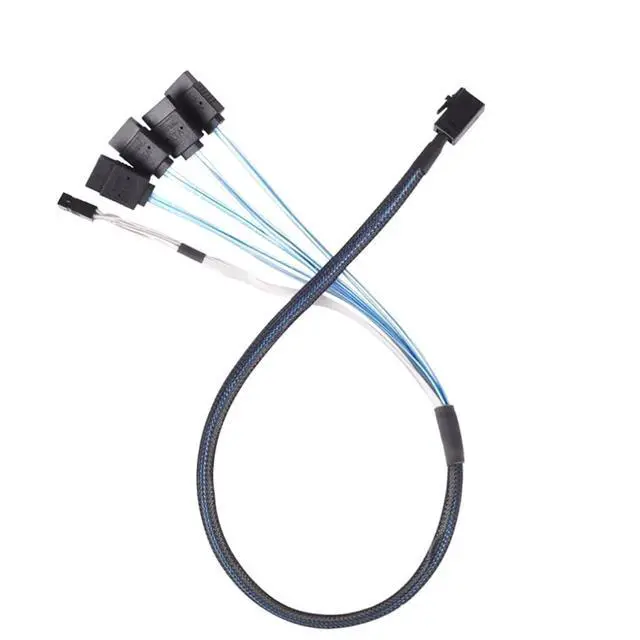 Alt view image 4 of 5 - Compatible with Mini SAS HD SFF-8643 to 4X SATA 7Pin Sideband Female Cable, 30AWG Copper, 12G High-Speed Internal Server Harness (1m/39.37in)