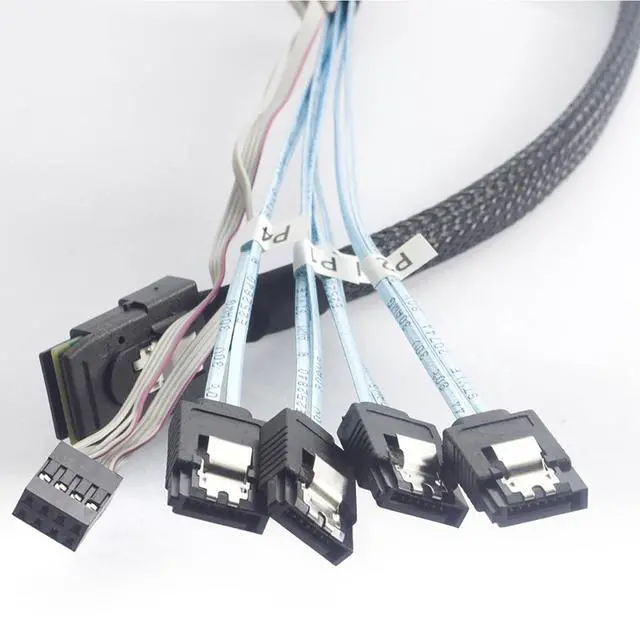 Alt view image 4 of 6 - Mini SAS 8087 to 4* SATA Internal Server Cable with Sideband 12Gbps High Speed 30AWG Copper Data Transfer Cord, 10 Ohm Impedance (1M)