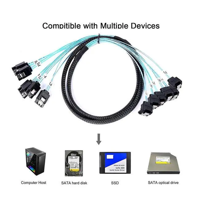 Alt view image 2 of 5 - 6X SATA 7-Pin Straight to 6X SATA 90° Right Angle Cable 12Gbps High-Speed SSD/HDD Data Cable with Locking Latch, 30AWG Copper Wire (0.5m)