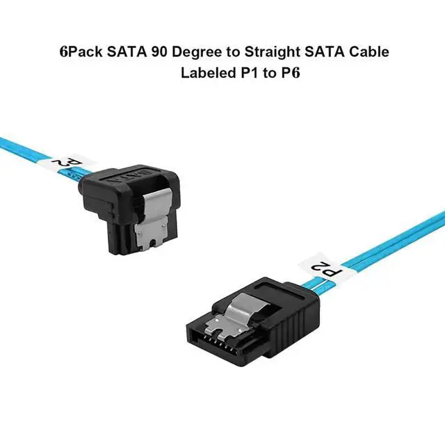 Alt view image 5 of 5 - 6X SATA 7-Pin Straight to 6X SATA 90° Right Angle Cable 12Gbps High-Speed SSD/HDD Data Cable with Locking Latch, 30AWG Copper Wire (0.5m)