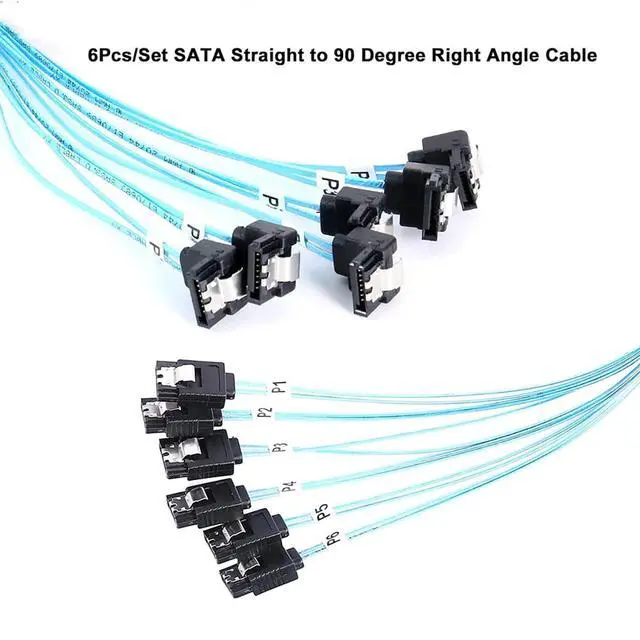 Alt view image 3 of 5 - 6X SATA 7-Pin Straight to 6X SATA 90° Right Angle Cable 12Gbps High-Speed SSD/HDD Data Cable with Locking Latch, 30AWG Copper Wire (0.5m)