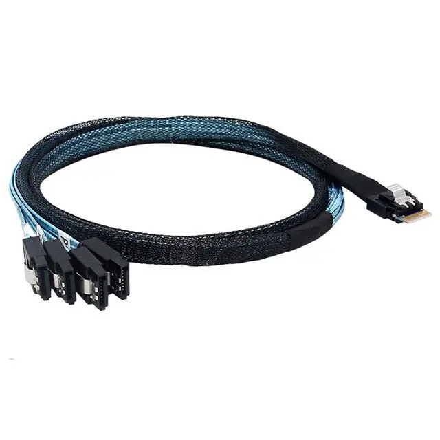 Alt view image 3 of 6 - Slimline SAS SFF-8654 4i 38P to 4X SATA Server Cable 30AWG 10 Ohm High-Speed Internal Flat-to-Flat Connection Cable, Black, 0.5m / 1.0m (0.5M)