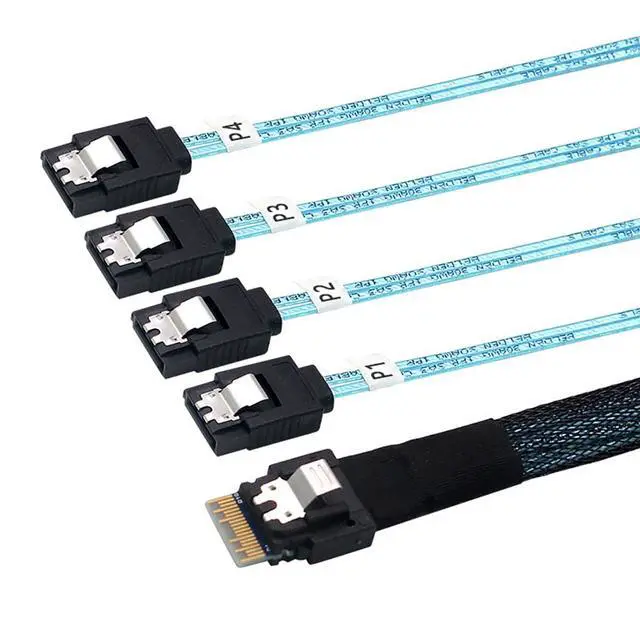 Alt view image 4 of 6 - Slimline SAS SFF-8654 4i 38P to 4X SATA Server Cable 30AWG 10 Ohm High-Speed Internal Flat-to-Flat Connection Cable, Black, 0.5m / 1.0m (0.5M)