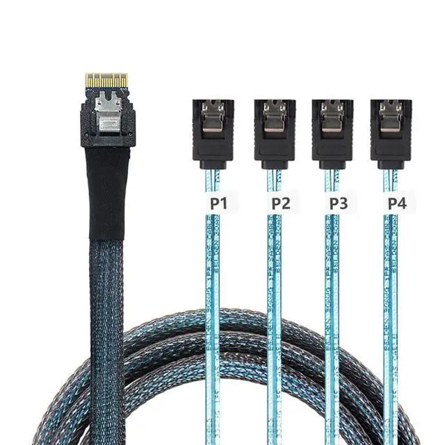 Alt view image 5 of 6 - Slimline SAS SFF-8654 4i 38P to 4X SATA Server Cable 30AWG 10 Ohm High-Speed Internal Flat-to-Flat Connection Cable, Black, 0.5m / 1.0m (0.5M)