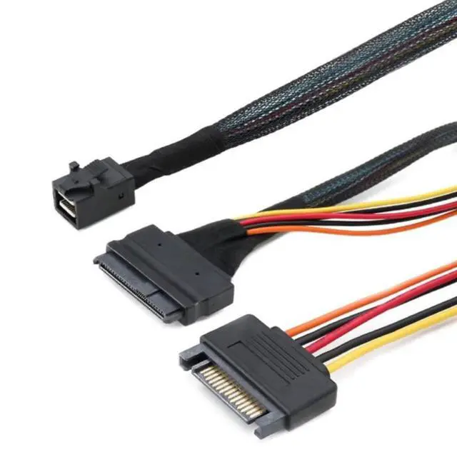 Alt view image 2 of 5 - Mini SAS HD SFF-8643 to SAS SFF-8639 Server Cable 12G with SATA 15P Y-Type Connection Cable (39.37, Inches)